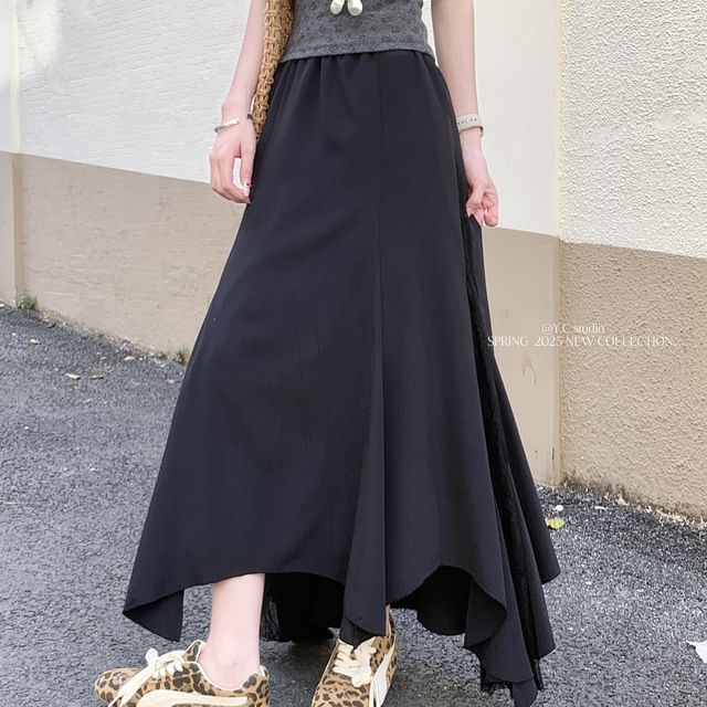 Panel Mermaid Midi High Lace Rise Skirt Asymmetrical