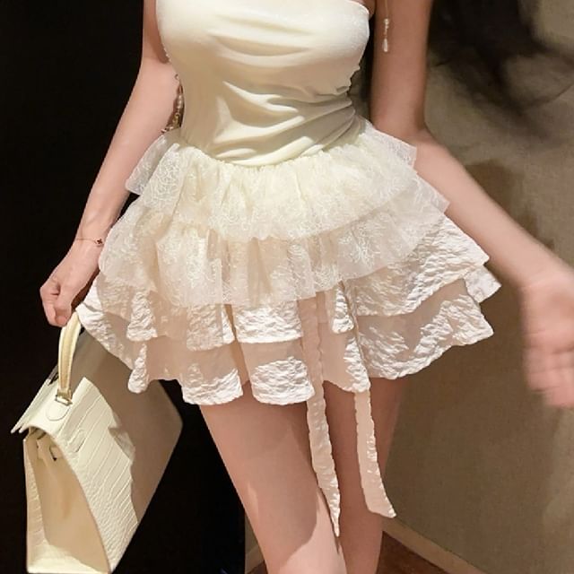 Balletcore Tube Top and Tiered Lace Skirt - LaceLux