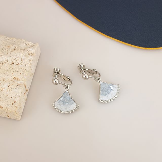 Rhinestone / Clip-On Earring Gingko Drop