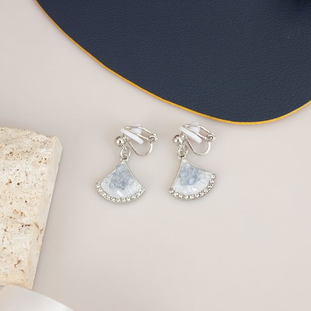 Rhinestone / Clip-On Earring Gingko Drop
