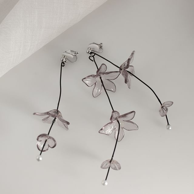 Earring Clip-On Drop Asymmetrical / Flower
