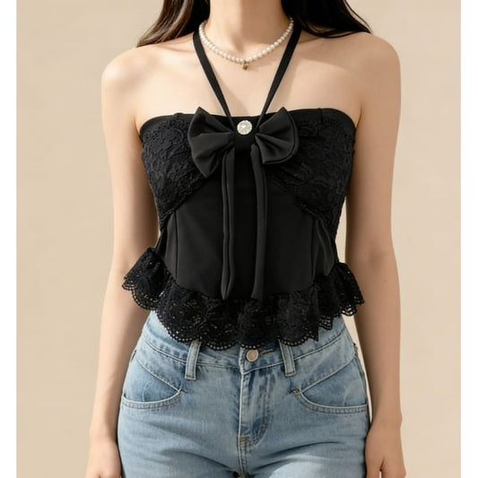 Halter-Neck Slim Lace Cami - LaceLux
