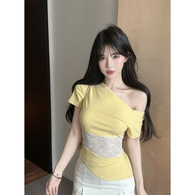 Off-Shoulder Short-Sleeved Lace Top - LaceLux