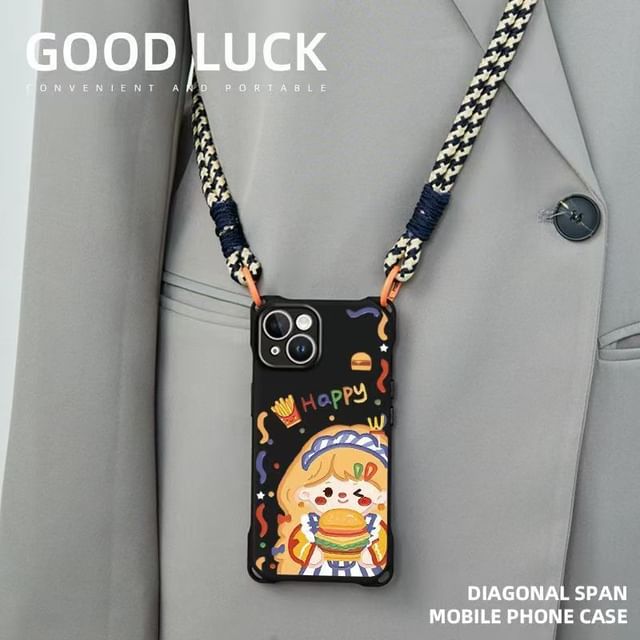 Phone Set Lanyard Strap Case Girl Burger /