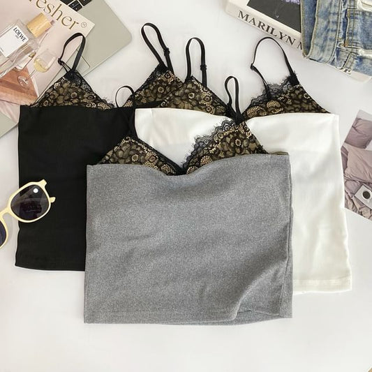 Padded Lace Camisole with V-Neckline