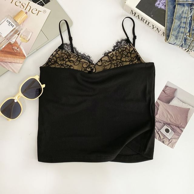 Padded Lace Camisole with V-Neckline