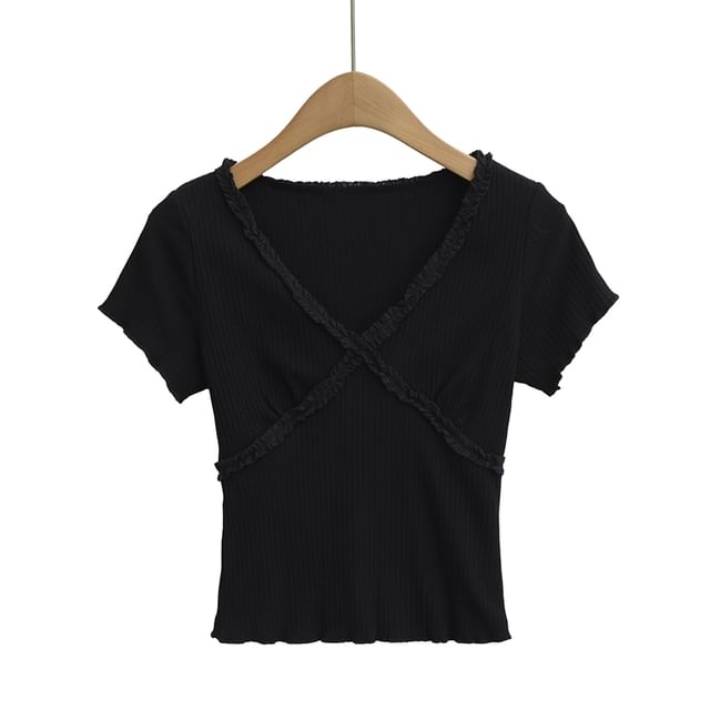 V-Neck Short-Sleeved Lace T-Shirt - LaceLux