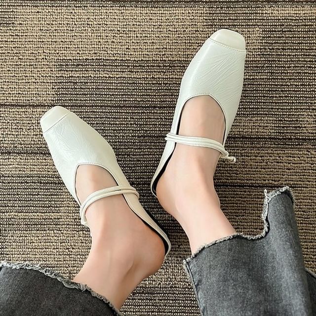 Low Jane Mules Faux Heel Mary Leather Plain