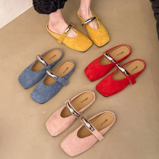 Metal Mules Toe Jane Square Accent Mary Suede Faux