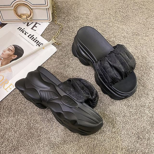 Plain Platform Slide Ruched Sandals