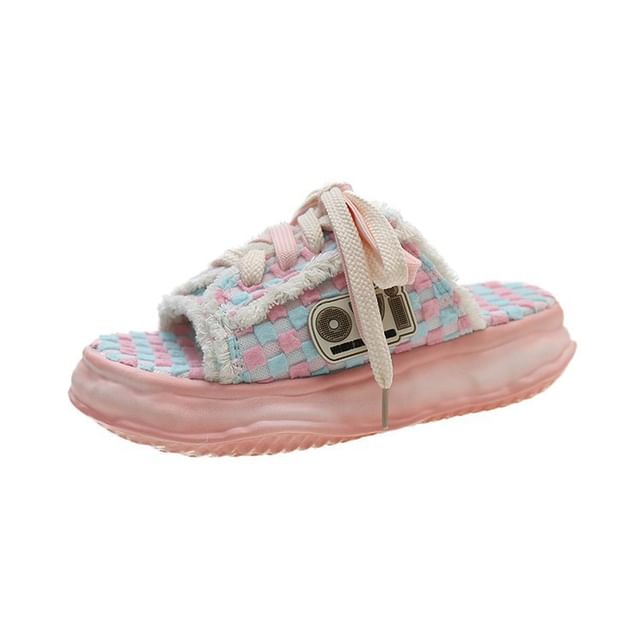 Frayed Platform Sandals Sneakers Lace-Up Checkerboard