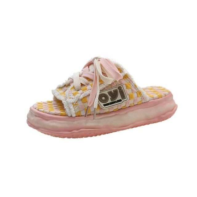 Frayed Platform Sandals Sneakers Lace-Up Checkerboard