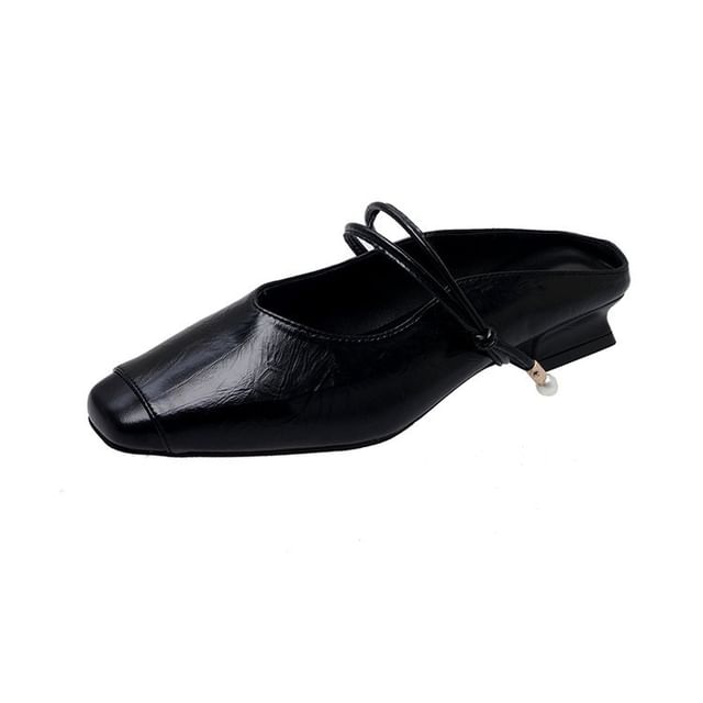 Low Jane Mules Faux Heel Mary Leather Plain