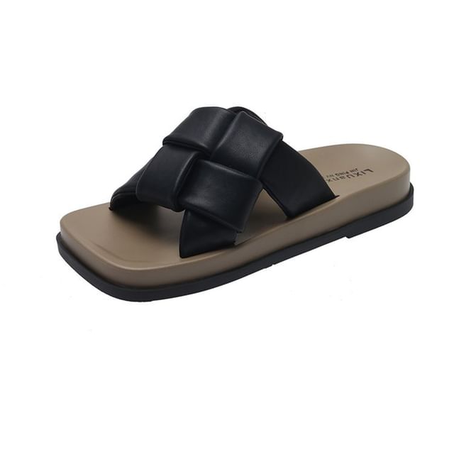Woven Toe Sandals Leather Square Faux Platform