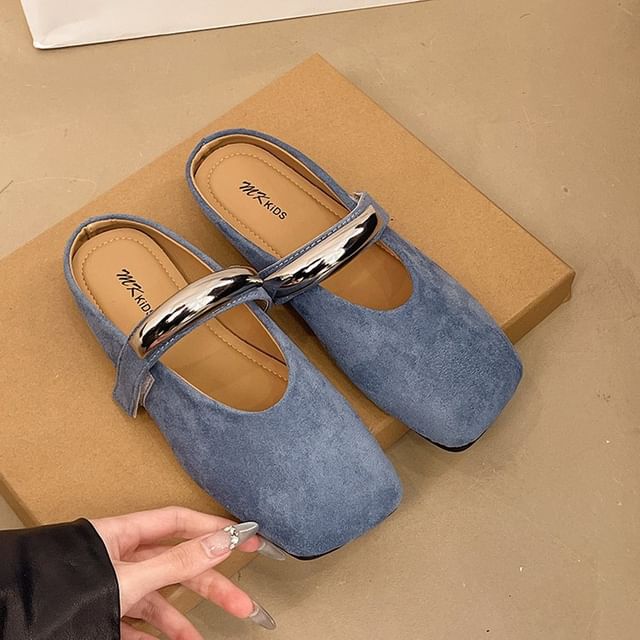 Metal Mules Toe Jane Square Accent Mary Suede Faux