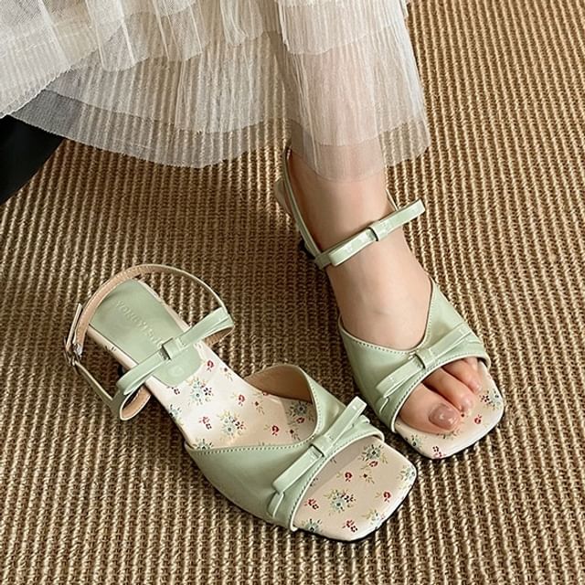 Low Floral Heel Sandals Print Toe Square