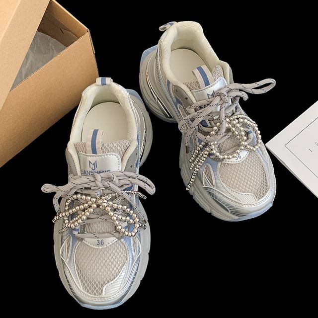 Platform Mesh Lace-Up Sneakers