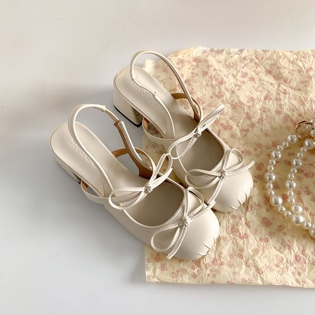 Slingback Block Accent Ribbon Sandals Heel