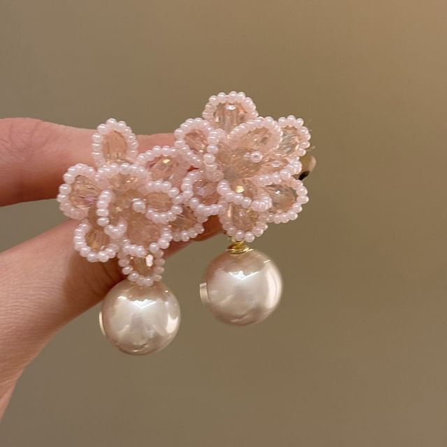 Faux Drop Earring Alloy Pearl Floral Bead