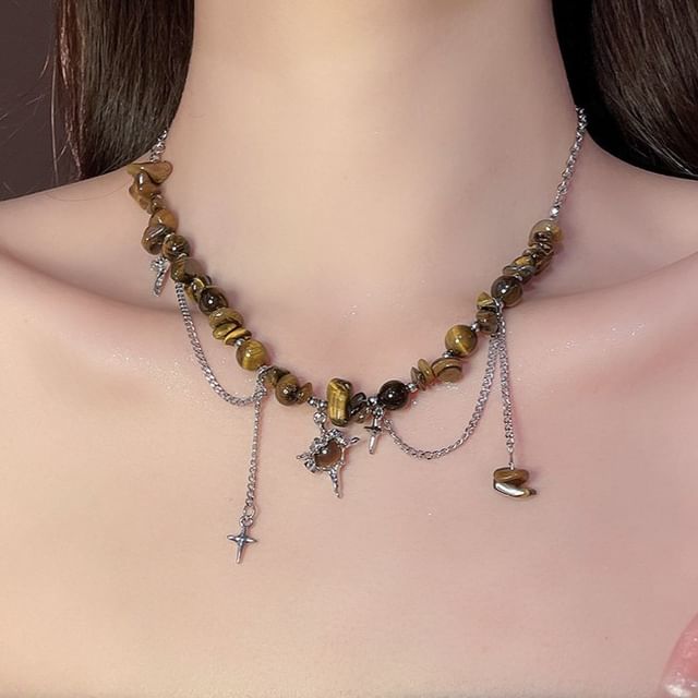 Faux Gemstone Bead Star Pendant Alloy Choker (Various Designs)