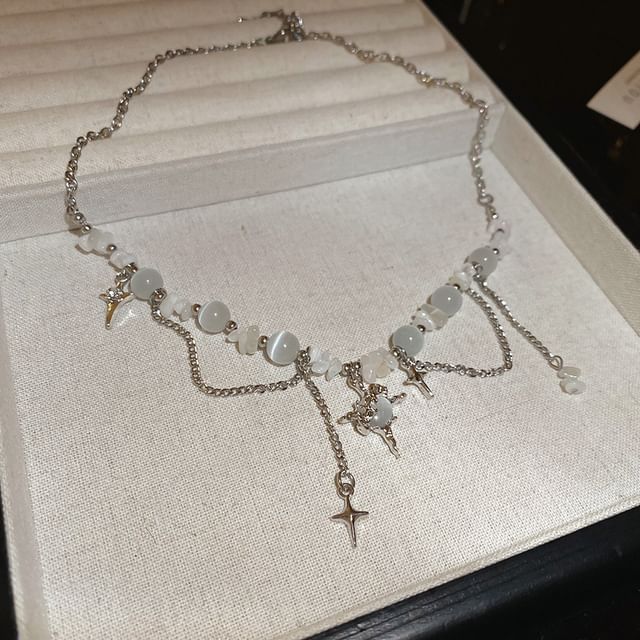 Faux Gemstone Bead Star Pendant Alloy Choker (Various Designs)