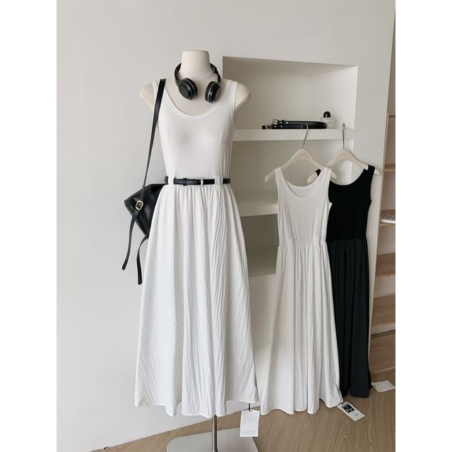 Dress Neck Scoop Plain A-Line Midi Sleeveless