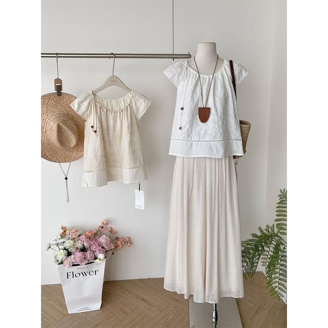 Set: High Short-Sleeve Maxi A-Line + Top Skirt Rise Plain