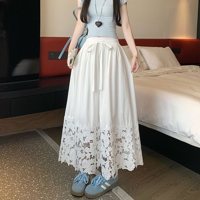 A-Line Maxi Rise High Panel Lace Skirt