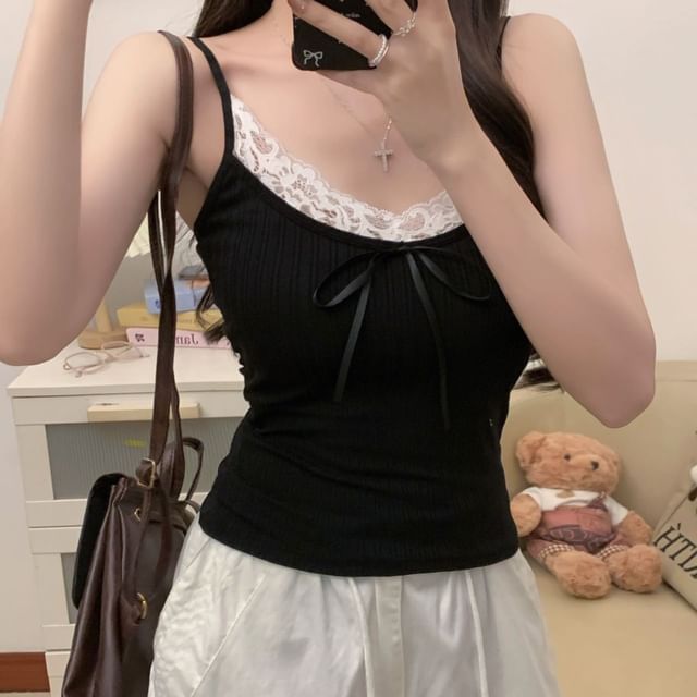 Lace Trim Top Crop Plain Camisole
