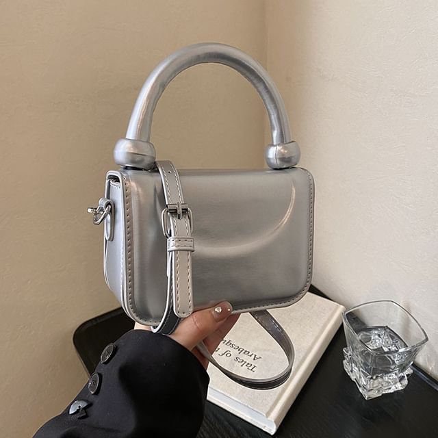 Leather Crossbody Top Handle Plain Faux Bag