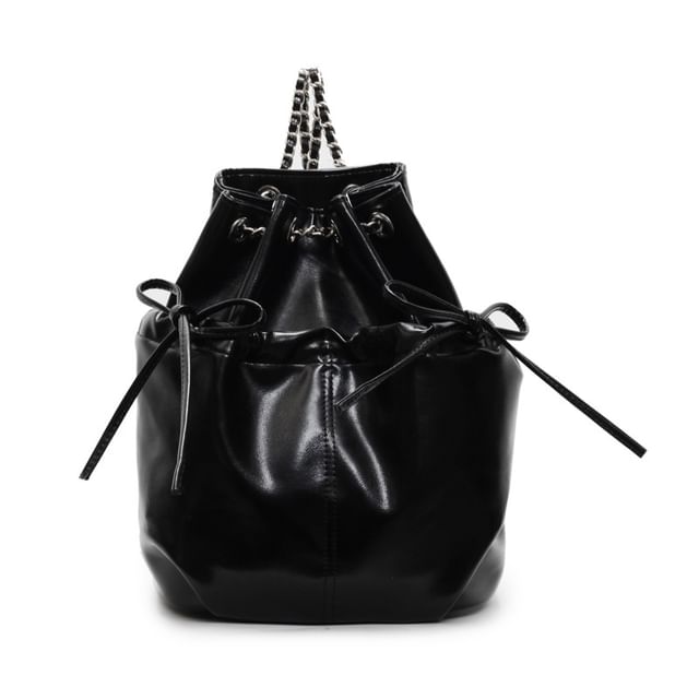 Leather Strap Faux Chain Plain Backpack Bow