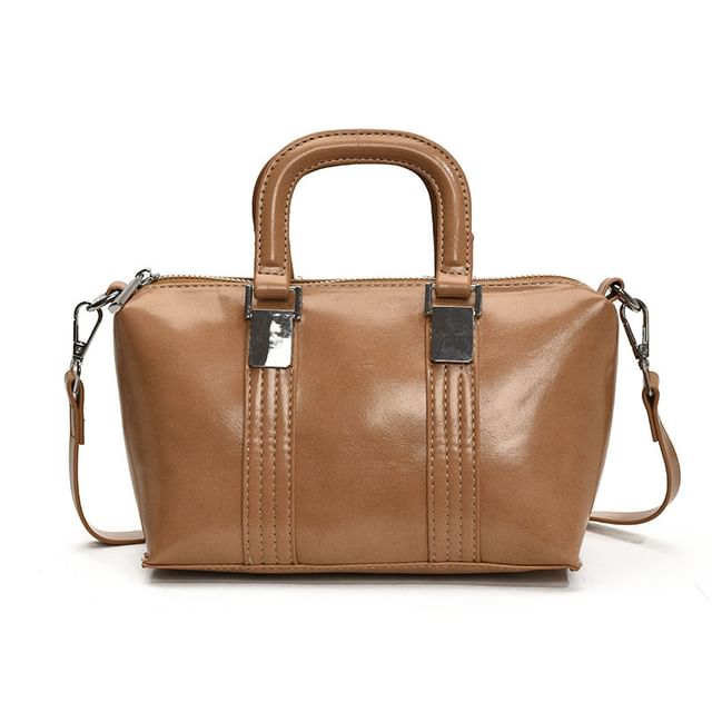 Plain Faux Crossbody Bag Handle Leather Top