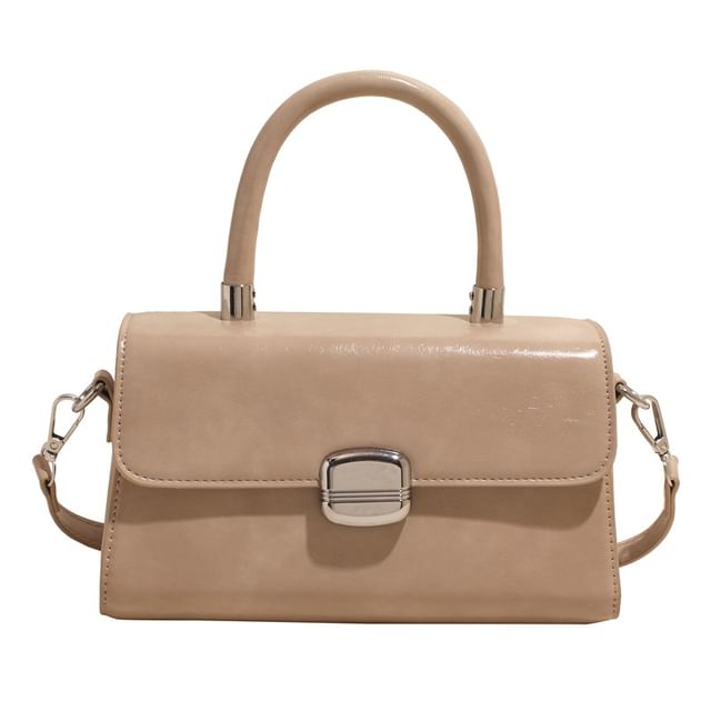 Handle Faux Flap Plain Bag Leather Top Crossbody