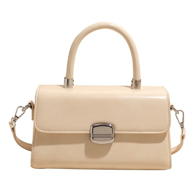 Handle Faux Flap Plain Bag Leather Top Crossbody