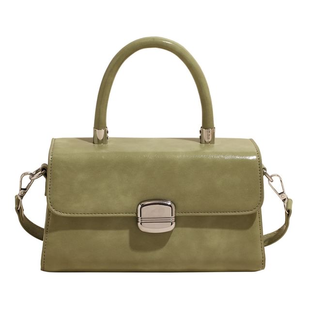 Handle Faux Flap Plain Bag Leather Top Crossbody