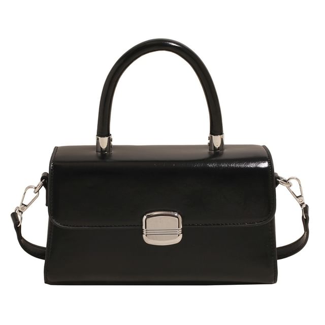 Handle Faux Flap Plain Bag Leather Top Crossbody