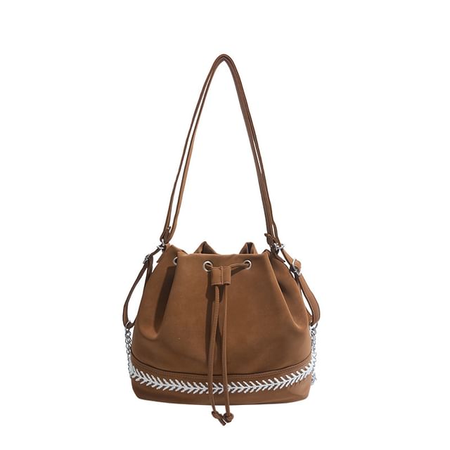 Leather Faux Drawstring Tone Two Bag Bucket