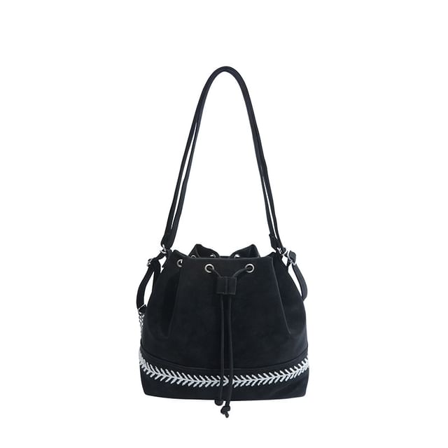 Leather Faux Drawstring Tone Two Bag Bucket