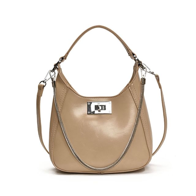 Leather Lock Crossbody Bag Top Handle Faux Twist