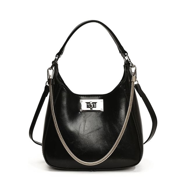 Leather Lock Crossbody Bag Top Handle Faux Twist