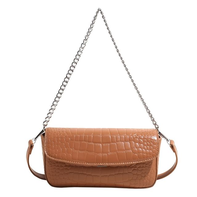 Leather Crossbody Strap Bag Faux Textured Flap Chain
