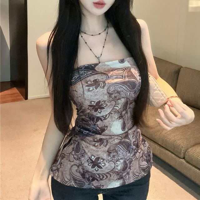 Paisley Tube Slit Ruched Top Print