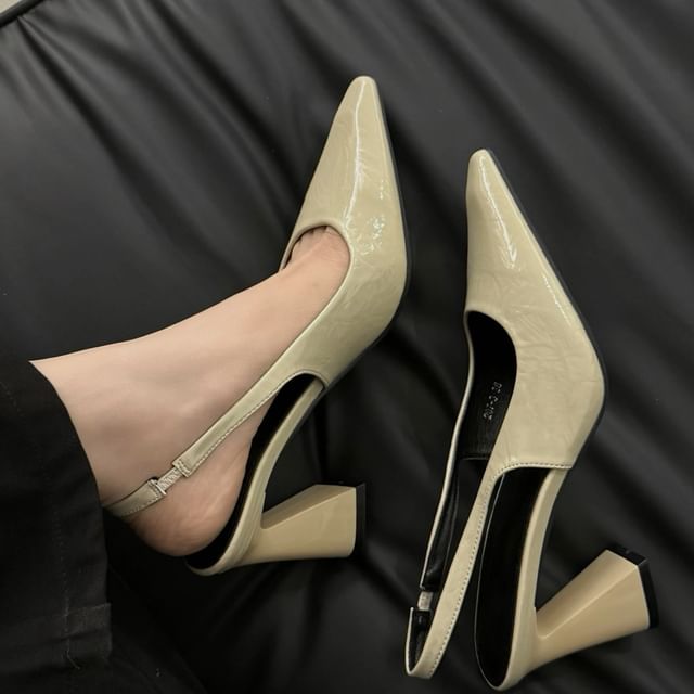 Slingback Toe Pumps Heel Block Pointed