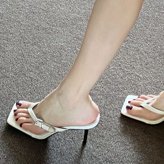 Thong Buckled Heel High Sandals Slide