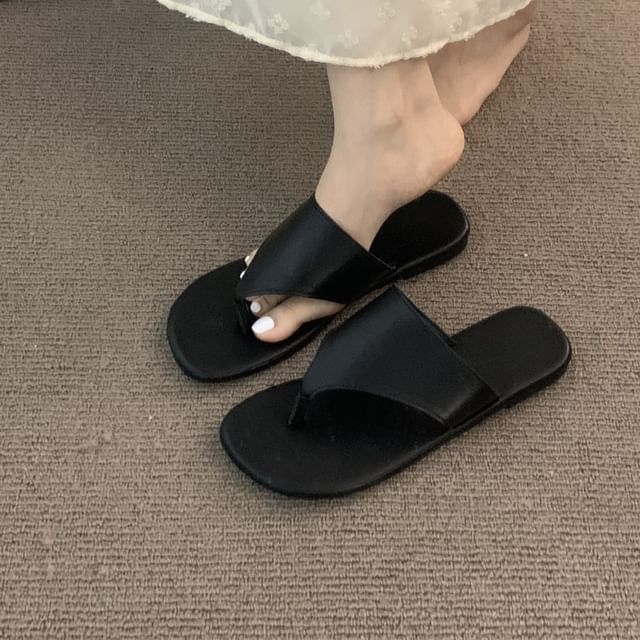 Faux Slide Thong Sandals Leather