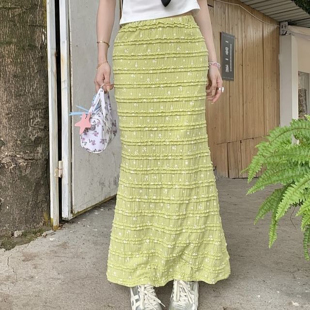 Tiered Rise Maxi High Skirt Pencil Floral