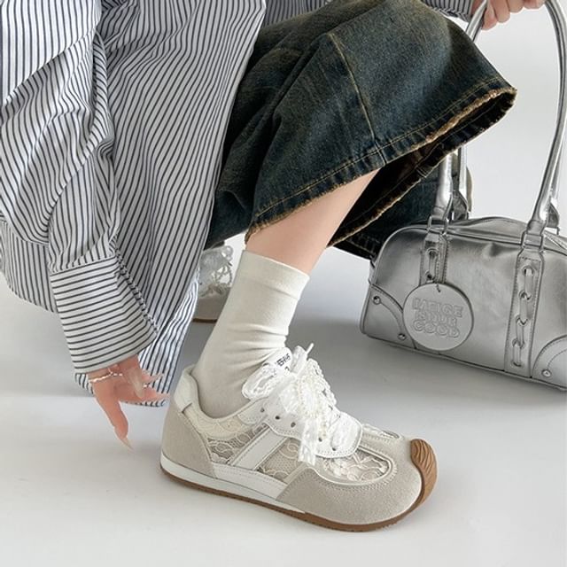 Hidden Panel Faux Leather Lace-Up Sneakers Wedge Lace