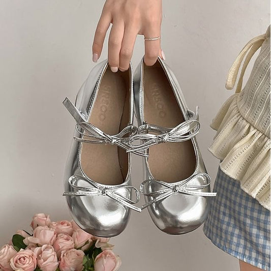 Pumps Heel Chunky Bow Leather Mary Faux Jane