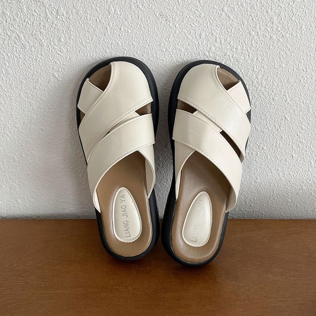 Plain Platform Faux Leather Sandals Cutout
