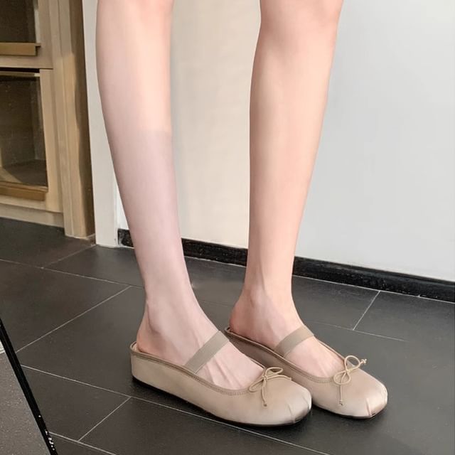 Mary Toe Round Mules Bow Satin Wedge Jane Hidden